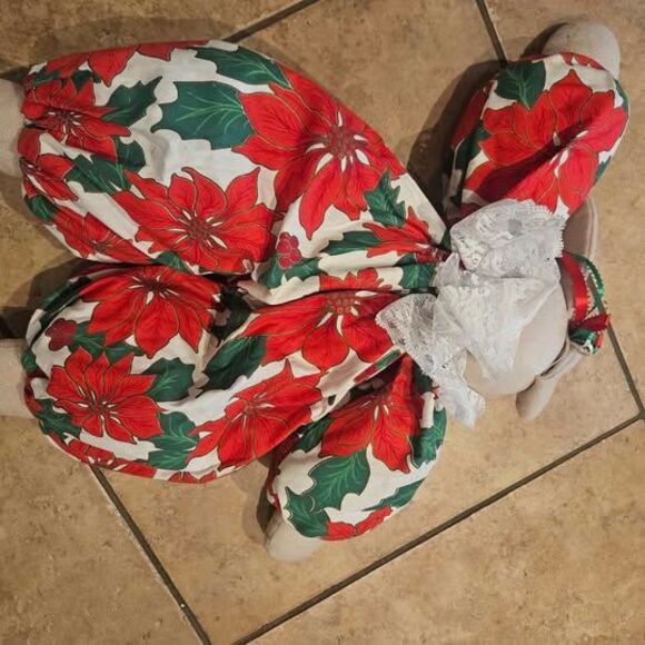 Poinsettia Shelf Sitting Christmas Stuffed Bunny Rabbit 20" Plushie Plushy - Picture 6 of 6